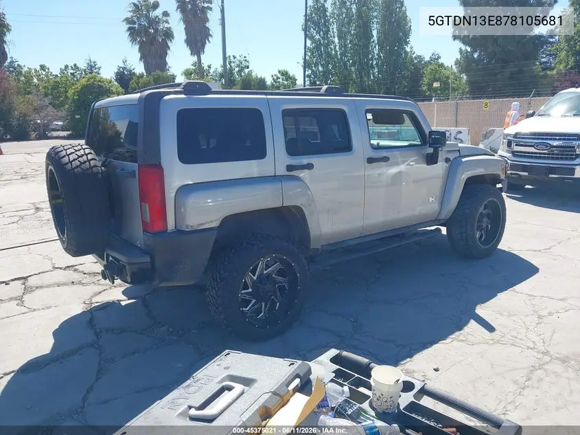 2007 Hummer H3 Suv VIN: 5GTDN13E878105681 Lot: 45375021