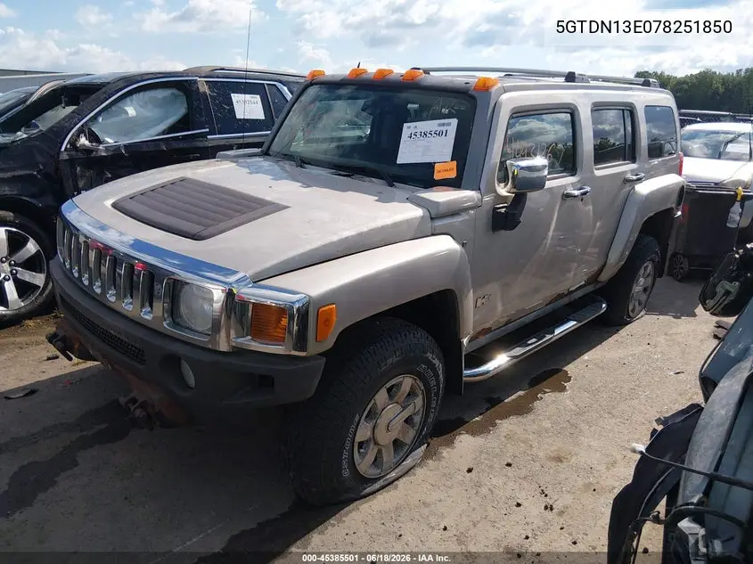 2007 Hummer H3 Suv VIN: 5GTDN13E078251850 Lot: 45385501