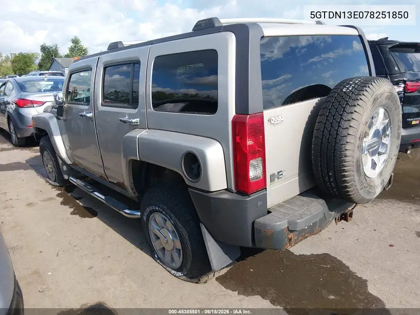 2007 Hummer H3 Suv VIN: 5GTDN13E078251850 Lot: 45385501