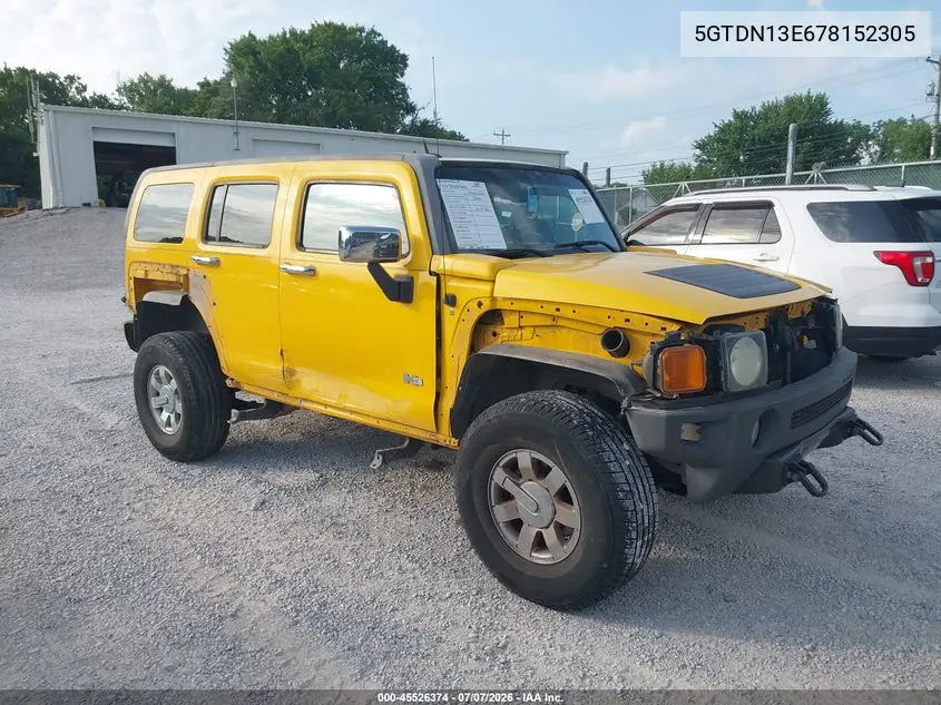 2007 Hummer H3 Suv VIN: 5GTDN13E678152305 Lot: 45526374