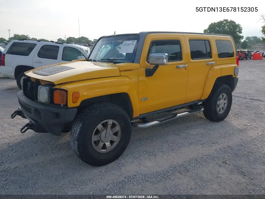 2007 Hummer H3 Suv VIN: 5GTDN13E678152305 Lot: 45526374