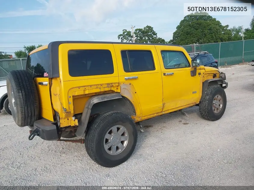 2007 Hummer H3 Suv VIN: 5GTDN13E678152305 Lot: 45526374