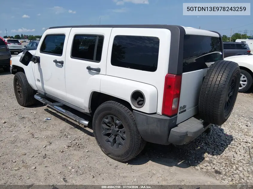 2007 Hummer H3 Suv VIN: 5GTDN13E978243259 Lot: 45582158