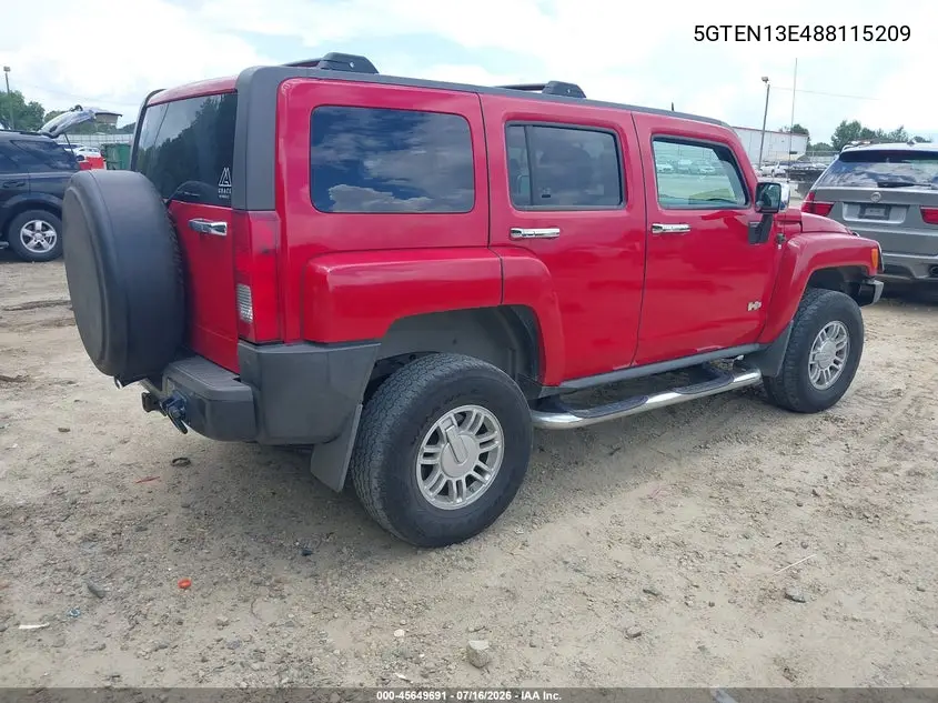 2008 Hummer H3 Suv Luxury VIN: 5GTEN13E488115209 Lot: 45649691