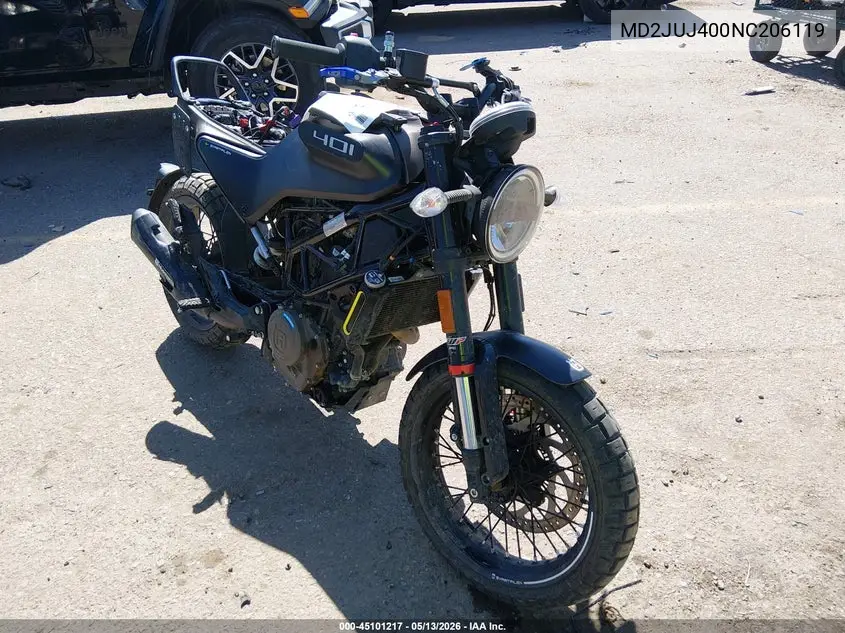 2022 Husqvarna Vitpilen 401/Svartpilen 401 VIN: MD2JUJ400NC206119 Lot: 45101217