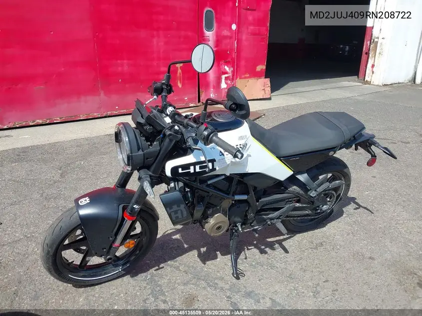 2024 Husqvarna Vitpilen 401/Svartpilen 401 VIN: MD2JUJ409RN208722 Lot: 45135509