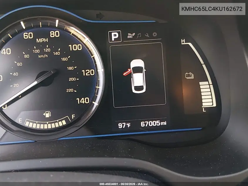2019 Hyundai Ioniq Hybrid Blue VIN: KMHC65LC4KU162672 Lot: 45534801