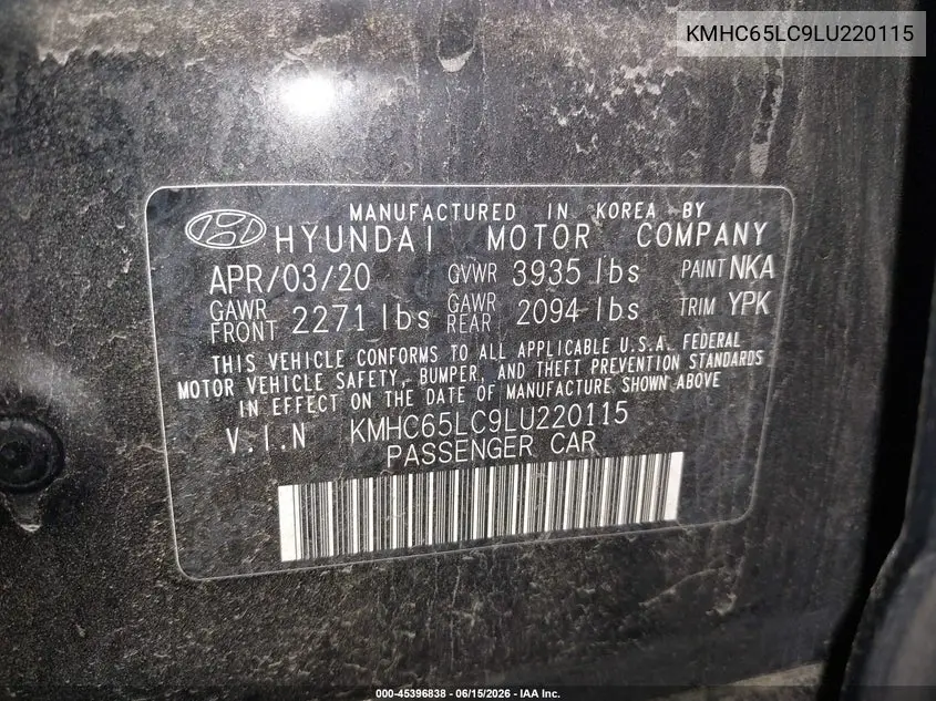 2020 Hyundai Ioniq Hybrid Blue VIN: KMHC65LC9LU220115 Lot: 45396838