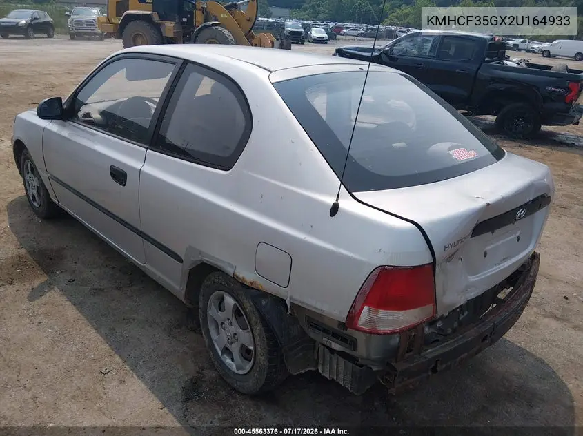 2002 Hyundai Accent L VIN: KMHCF35GX2U164933 Lot: 45563376