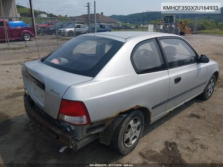 2002 Hyundai Accent L VIN: KMHCF35GX2U164933 Lot: 45563376