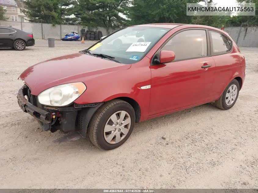 2010 Hyundai Accent Gs VIN: KMHCM3AC4AU175563 Lot: 45637644