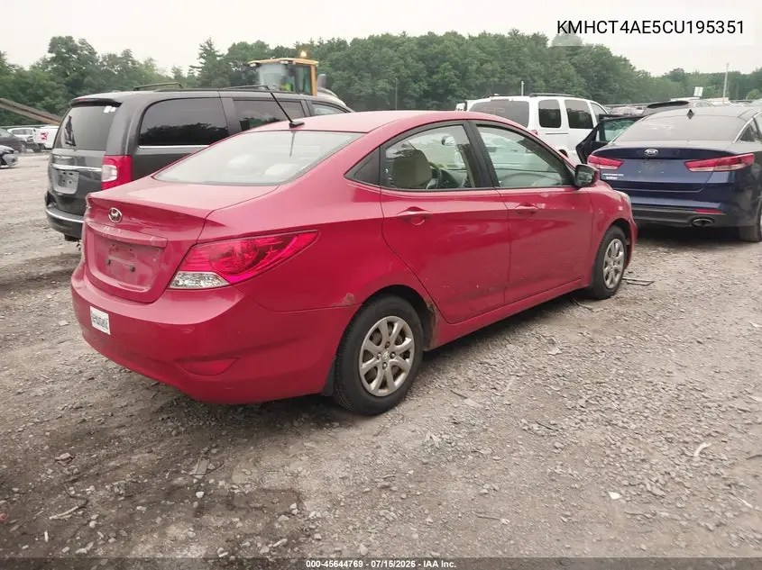 2012 Hyundai Accent Gls VIN: KMHCT4AE5CU195351 Lot: 45644769