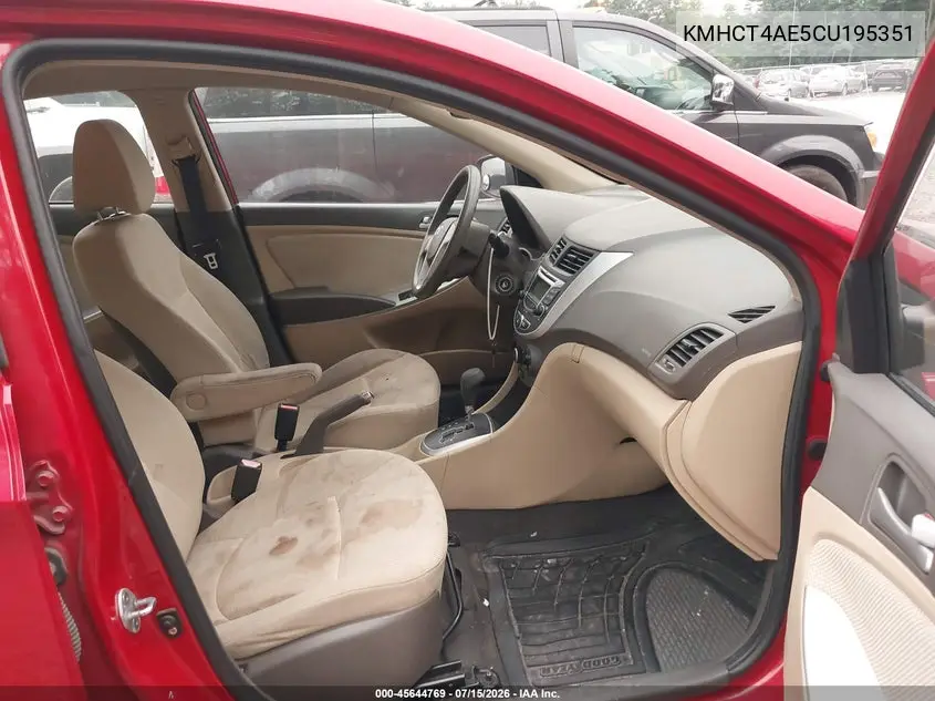2012 Hyundai Accent Gls VIN: KMHCT4AE5CU195351 Lot: 45644769