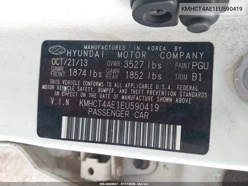 2014 Hyundai Accent Gls VIN: KMHCT4AE1EU590419 Lot: 45659857