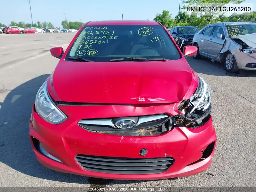 2016 Hyundai Accent Se VIN: KMHCT5AE1GU265200 Lot: 12645921
