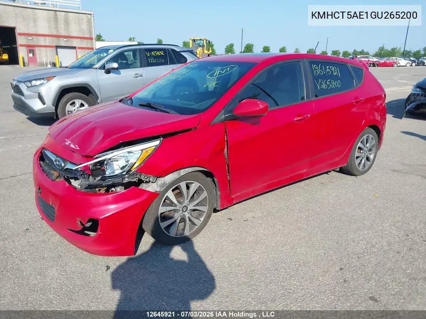 2016 Hyundai Accent Se VIN: KMHCT5AE1GU265200 Lot: 12645921