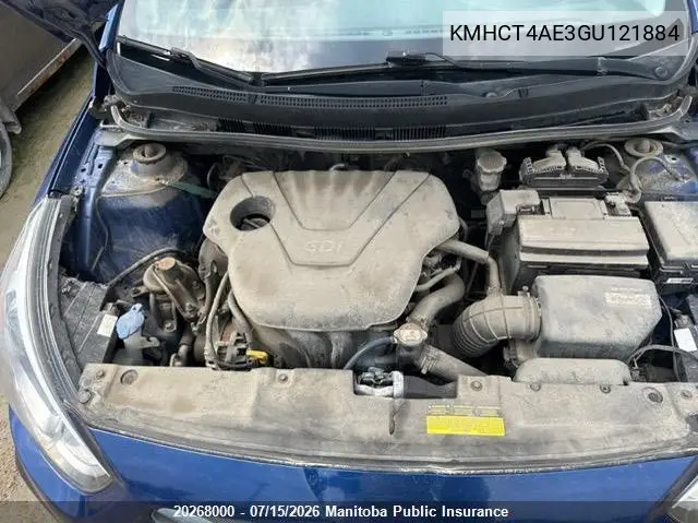 2016 Hyundai Accent Gl VIN: KMHCT4AE3GU121884 Lot: 20268000