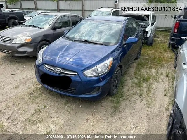 2016 Hyundai Accent Gl VIN: KMHCT4AE3GU121884 Lot: 20268000
