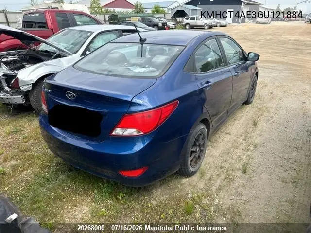 2016 Hyundai Accent Gl VIN: KMHCT4AE3GU121884 Lot: 20268000