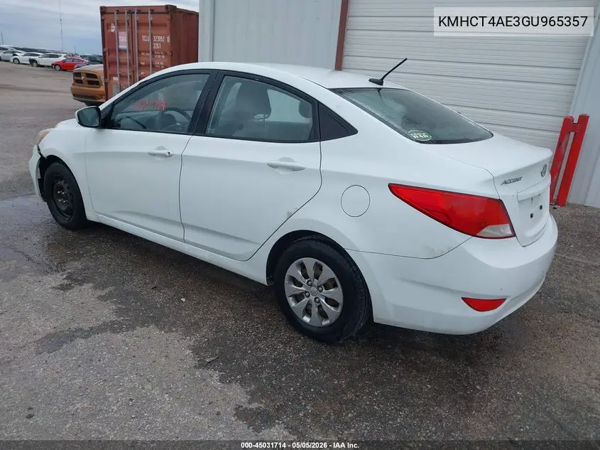 2016 Hyundai Accent Se VIN: KMHCT4AE3GU965357 Lot: 45031714