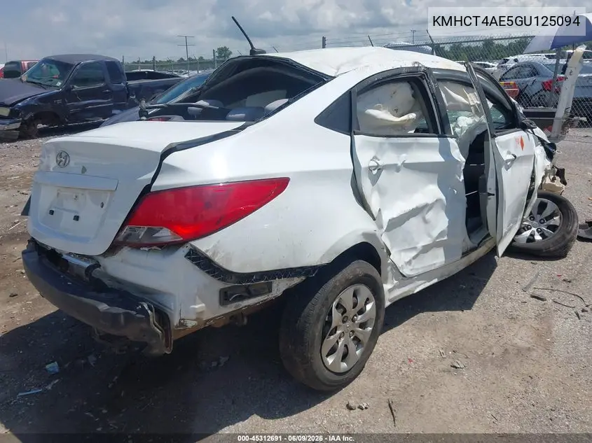 2016 Hyundai Accent Se VIN: KMHCT4AE5GU125094 Lot: 45312691
