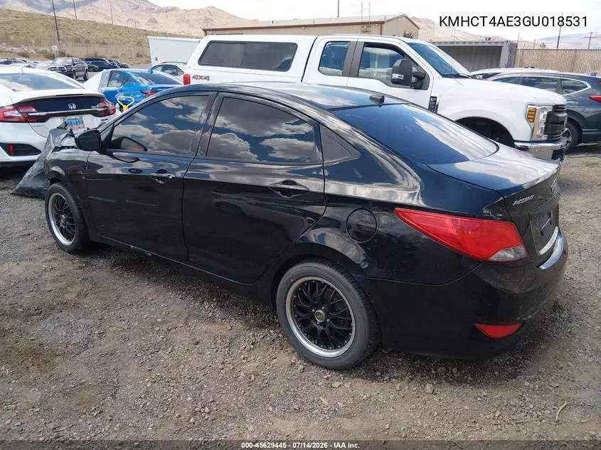 2016 Hyundai Accent Se VIN: KMHCT4AE3GU018531 Lot: 45629445