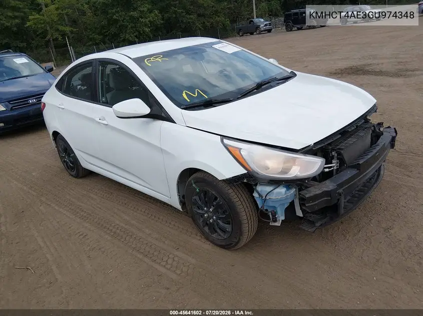 2016 Hyundai Accent Se VIN: KMHCT4AE3GU974348 Lot: 45641602