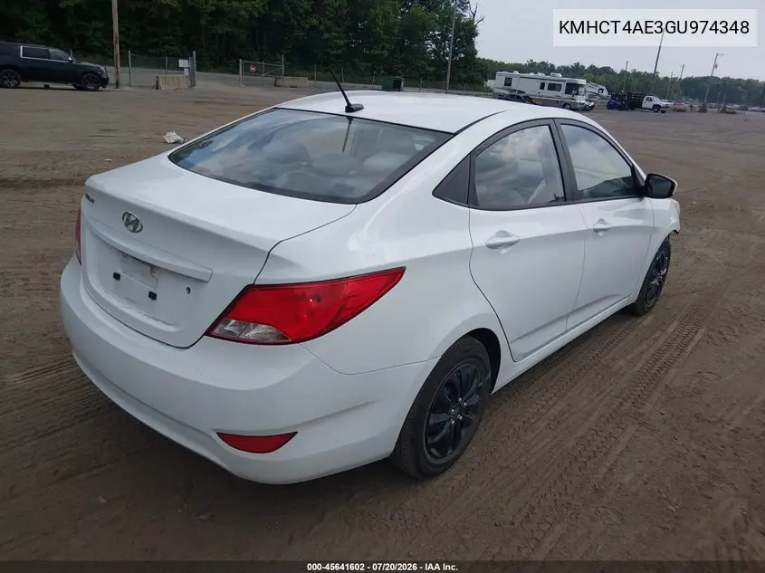 2016 Hyundai Accent Se VIN: KMHCT4AE3GU974348 Lot: 45641602