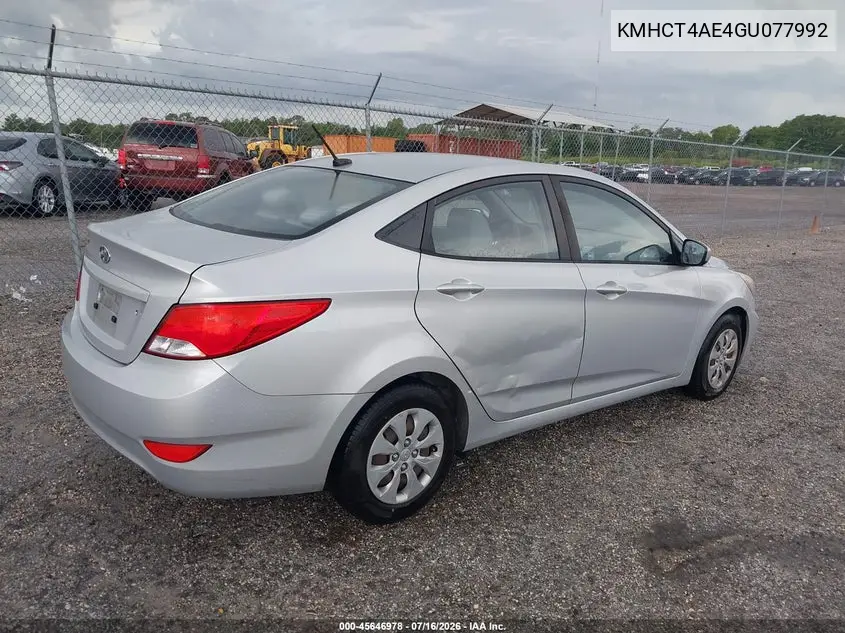 2016 Hyundai Accent Se VIN: KMHCT4AE4GU077992 Lot: 45646978