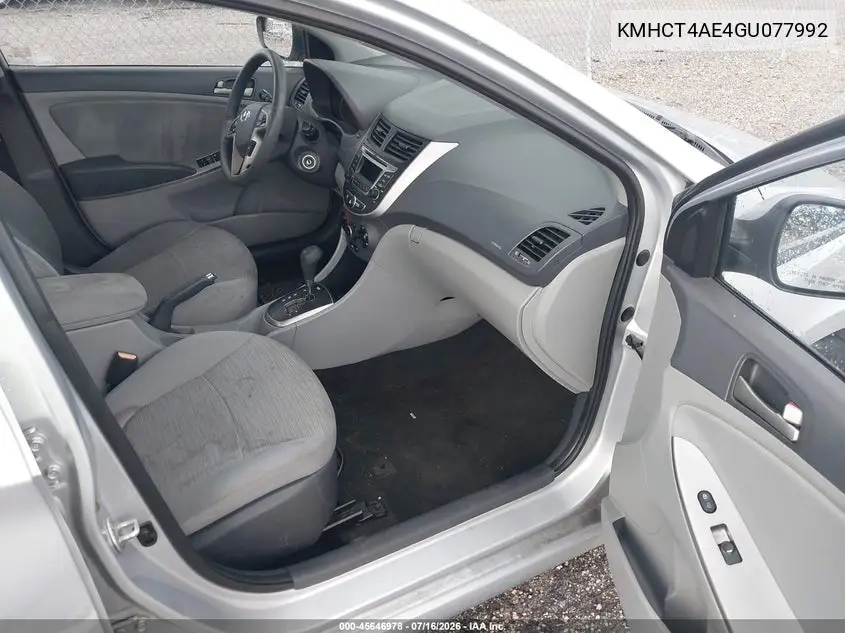 2016 Hyundai Accent Se VIN: KMHCT4AE4GU077992 Lot: 45646978