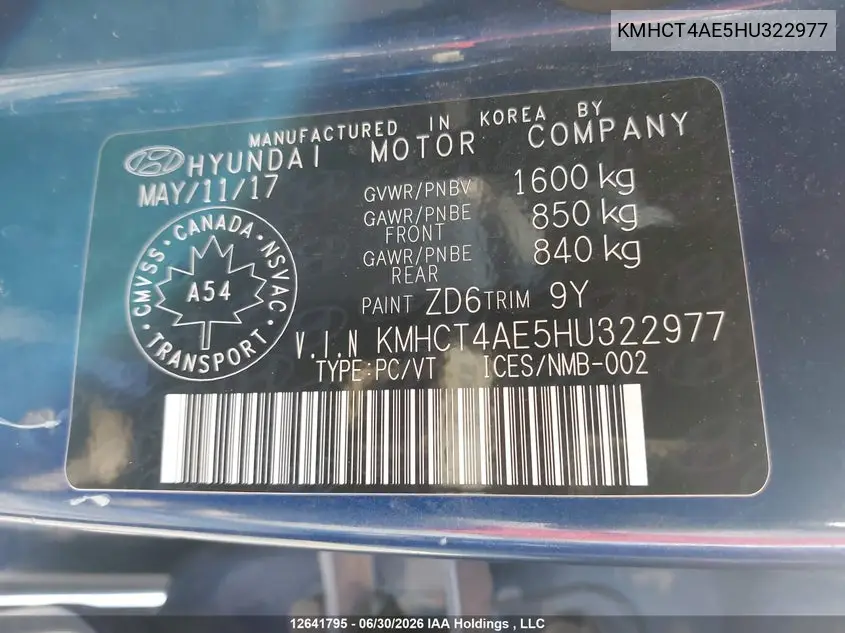 2017 Hyundai Accent Gl VIN: KMHCT4AE5HU322977 Lot: 12641795