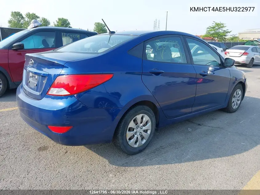 2017 Hyundai Accent Gl VIN: KMHCT4AE5HU322977 Lot: 12641795