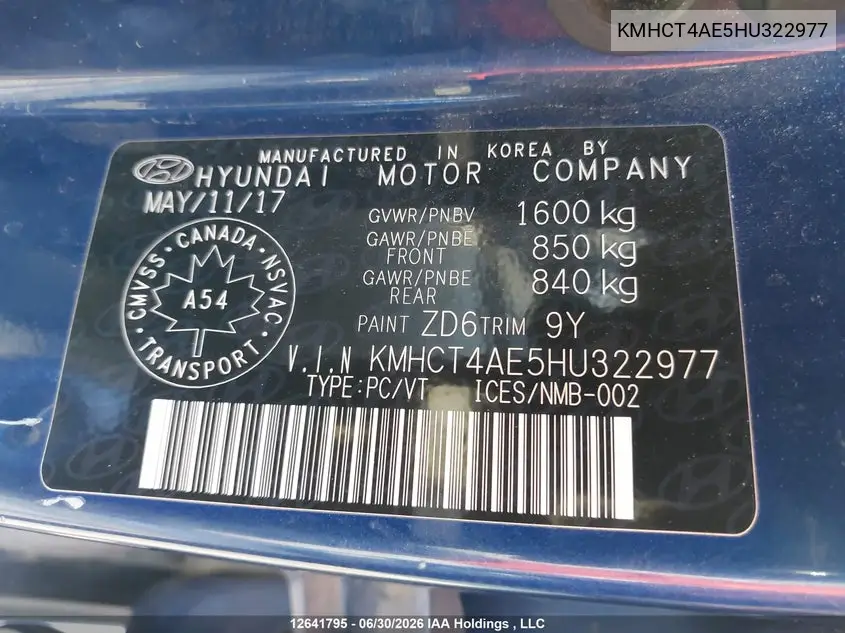 2017 Hyundai Accent Gl VIN: KMHCT4AE5HU322977 Lot: 12641795
