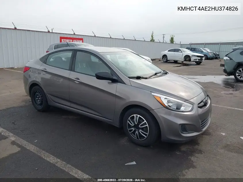 2017 Hyundai Accent Se VIN: KMHCT4AE2HU374826 Lot: 45663933