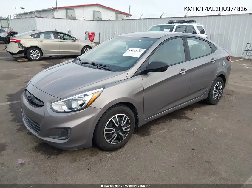 2017 Hyundai Accent Se VIN: KMHCT4AE2HU374826 Lot: 45663933