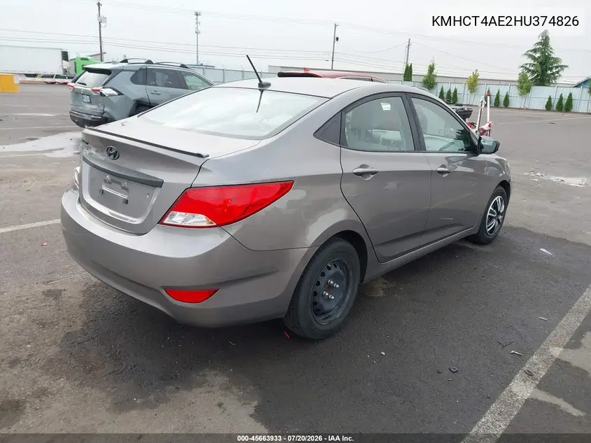 2017 Hyundai Accent Se VIN: KMHCT4AE2HU374826 Lot: 45663933