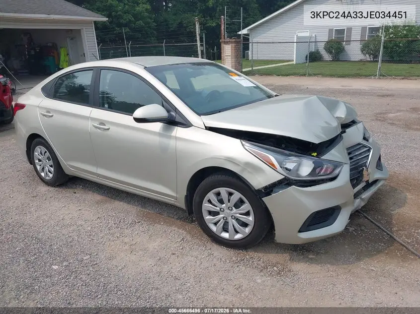 2018 Hyundai Accent Se VIN: 3KPC24A33JE034451 Lot: 45666496