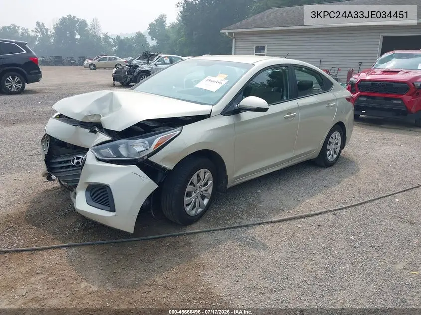 2018 Hyundai Accent Se VIN: 3KPC24A33JE034451 Lot: 45666496