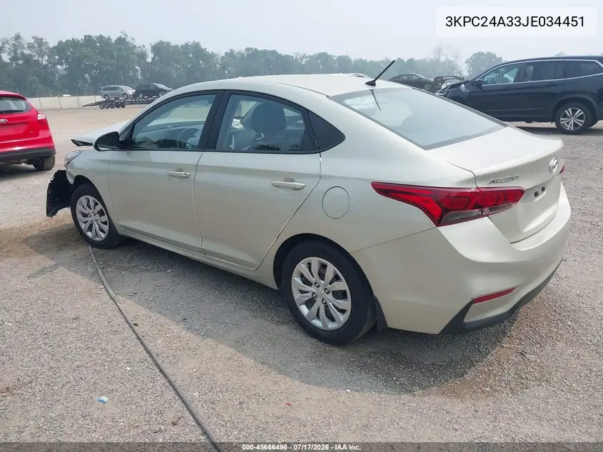 2018 Hyundai Accent Se VIN: 3KPC24A33JE034451 Lot: 45666496