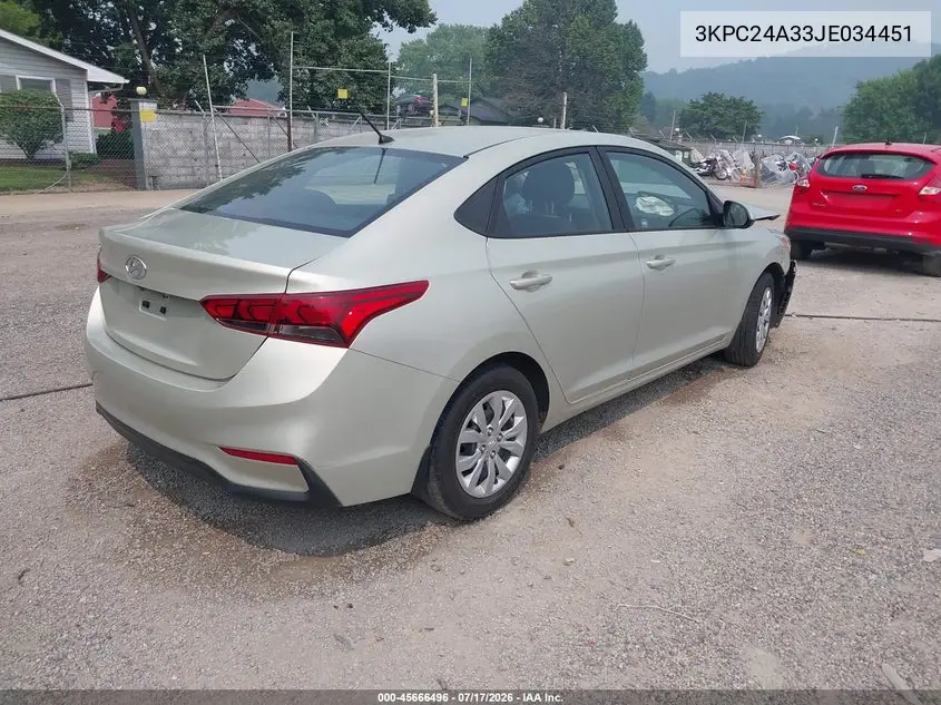 2018 Hyundai Accent Se VIN: 3KPC24A33JE034451 Lot: 45666496