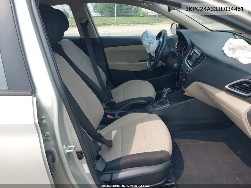 2018 Hyundai Accent Se VIN: 3KPC24A33JE034451 Lot: 45666496