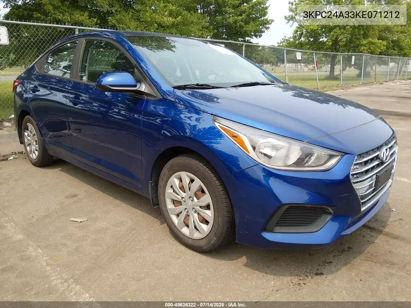 2019 Hyundai Accent Se VIN: 3KPC24A33KE071212 Lot: 45638322