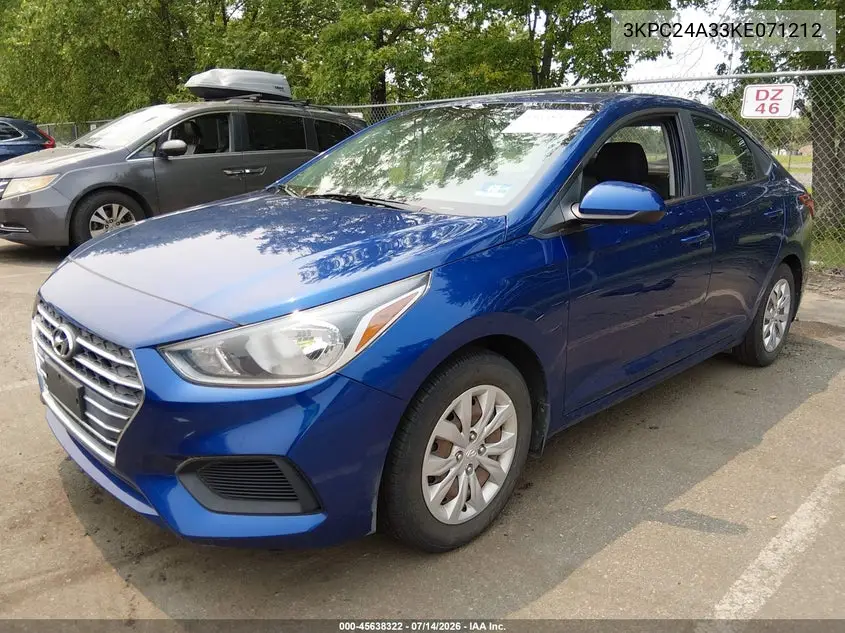 2019 Hyundai Accent Se VIN: 3KPC24A33KE071212 Lot: 45638322