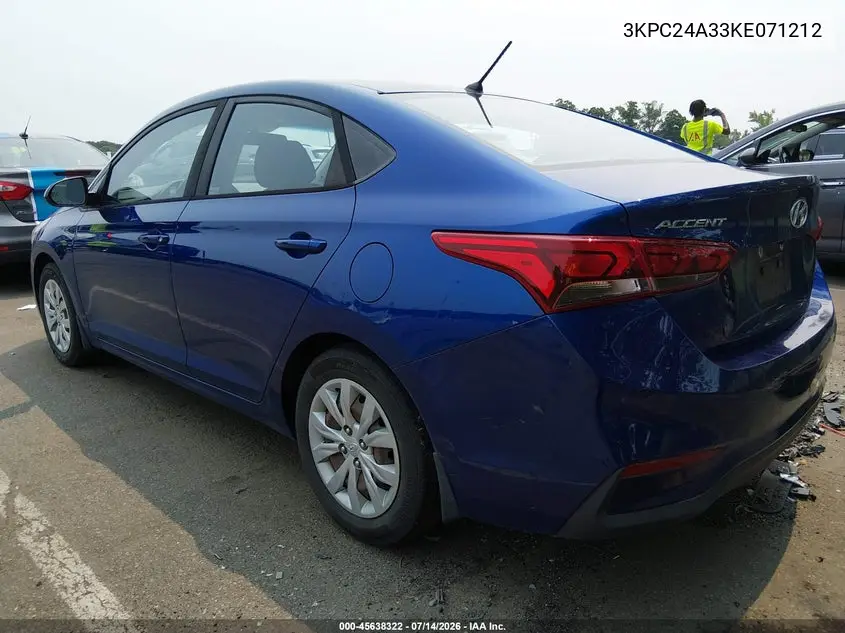 2019 Hyundai Accent Se VIN: 3KPC24A33KE071212 Lot: 45638322
