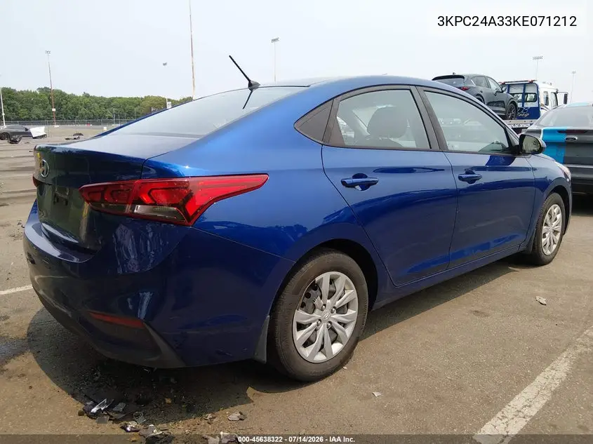 2019 Hyundai Accent Se VIN: 3KPC24A33KE071212 Lot: 45638322