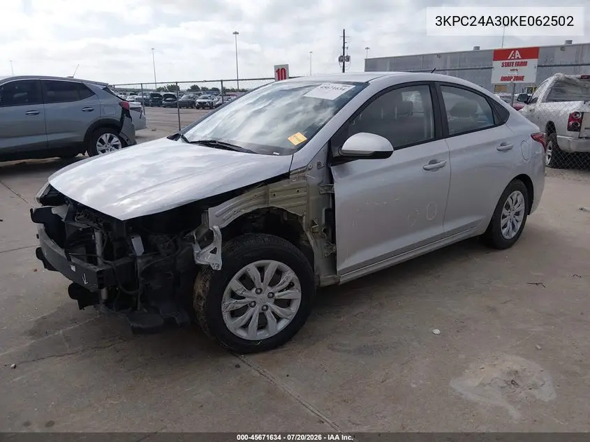 2019 Hyundai Accent Se VIN: 3KPC24A30KE062502 Lot: 45671634