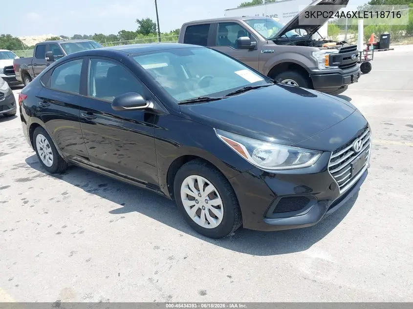 2020 Hyundai Accent Se VIN: 3KPC24A6XLE118716 Lot: 45434393