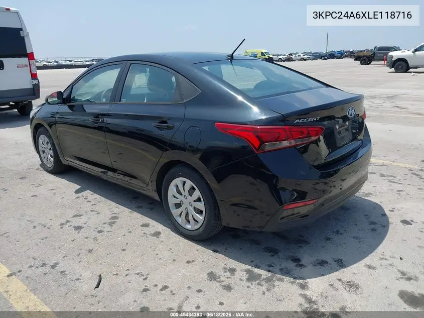 2020 Hyundai Accent Se VIN: 3KPC24A6XLE118716 Lot: 45434393