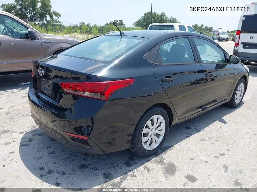 2020 Hyundai Accent Se VIN: 3KPC24A6XLE118716 Lot: 45434393