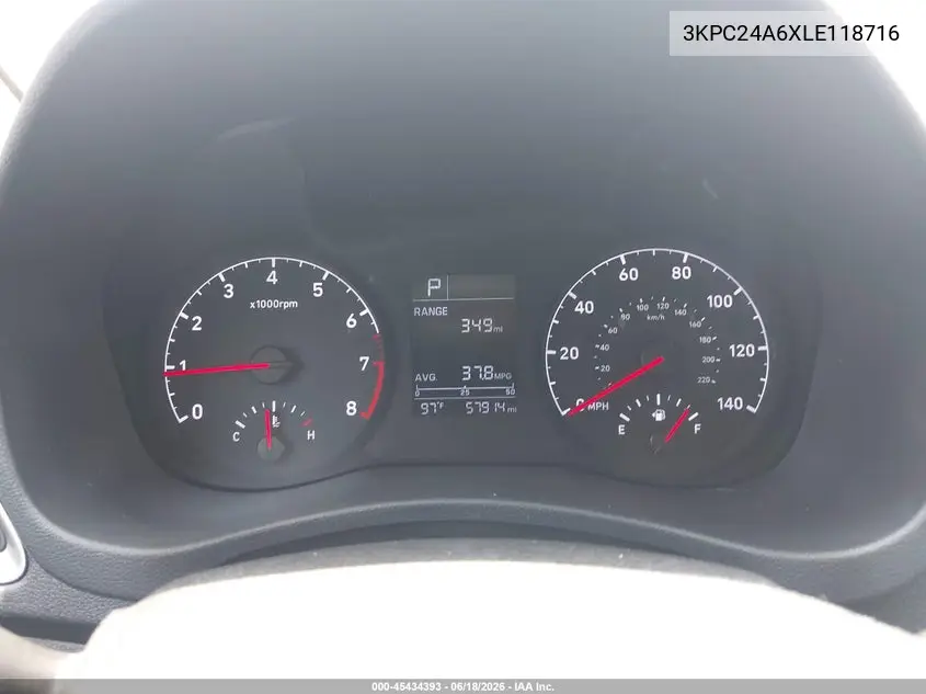 2020 Hyundai Accent Se VIN: 3KPC24A6XLE118716 Lot: 45434393